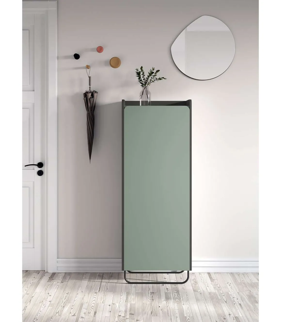 Recibidor zapatero 1 puerta Modelo 525 acabado grafito/verde. 133cm(alto) 50cm(ancho) 28cm(fondo).