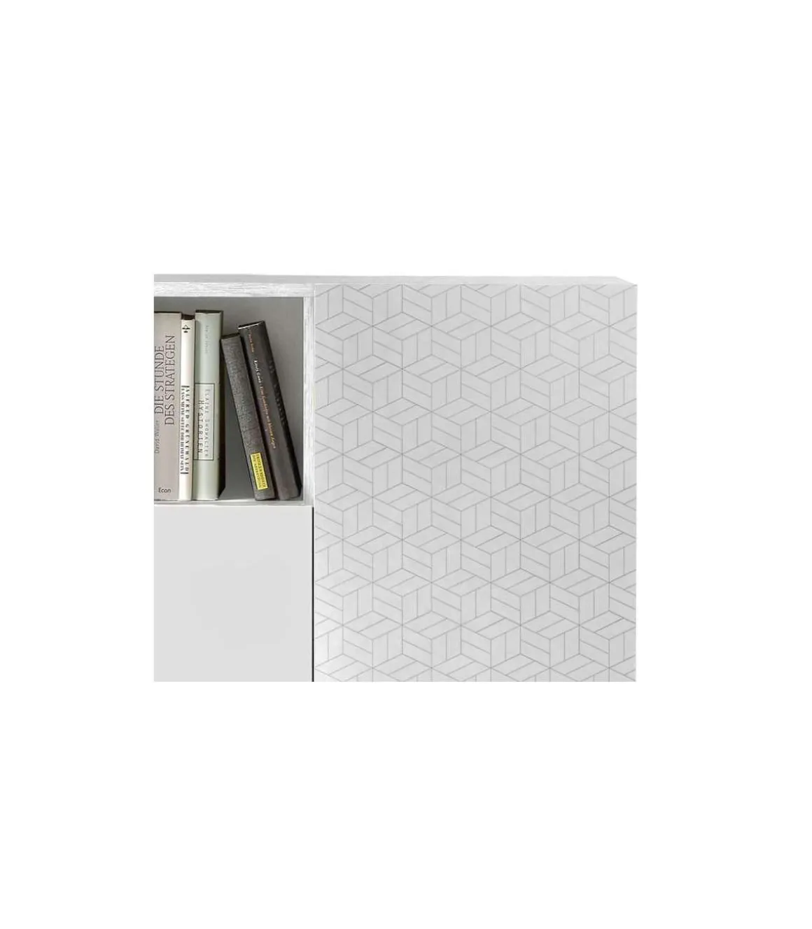 Recibidor zapatero 2 puertas en blanco con serigrafía GEO 2. 90 cm (alto) x 90 cm (ancho) x 27 cm (prof.)