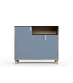 Recibidor zapatero 3 puertas Modelo 520 acabado roble claro/azul. 88 cm (alto) x 100 cm (ancho) x 37 cm (prof.)