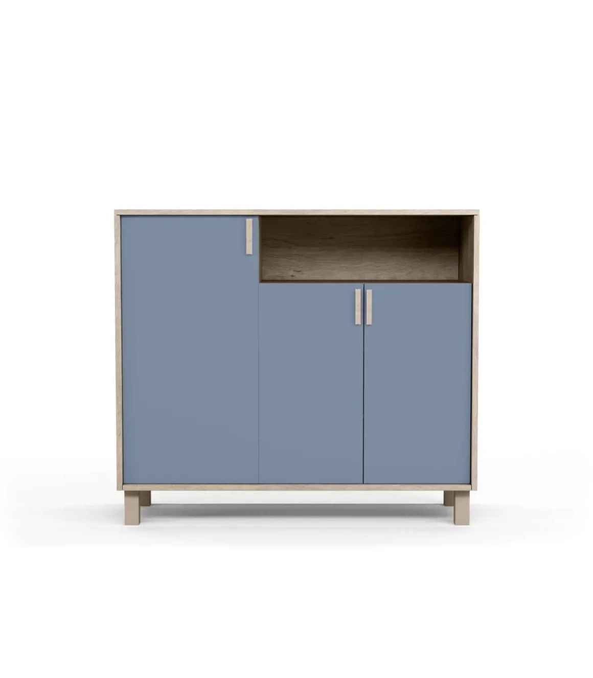 Recibidor zapatero 3 puertas Modelo 520 acabado roble claro/azul. 88 cm (alto) x 100 cm (ancho) x 37 cm (prof.)