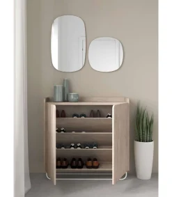 Recibidor zapatero 2 puertas modelo 526 acabado roble claro, 87 cm (alto) x 90 cm (ancho) x 25.5 cm (prof.)