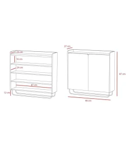 Recibidor zapatero 2 puertas modelo 526 acabado grafito, 87 cm (alto) x 90 cm (ancho) x 25.5 cm (prof.)