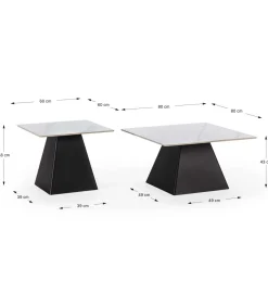 Set de 2 mesas de centro modelo Jana acabado blanco/negro, 43/48cm(alto) 80/60cm(ancho) 80/60m(fondo).