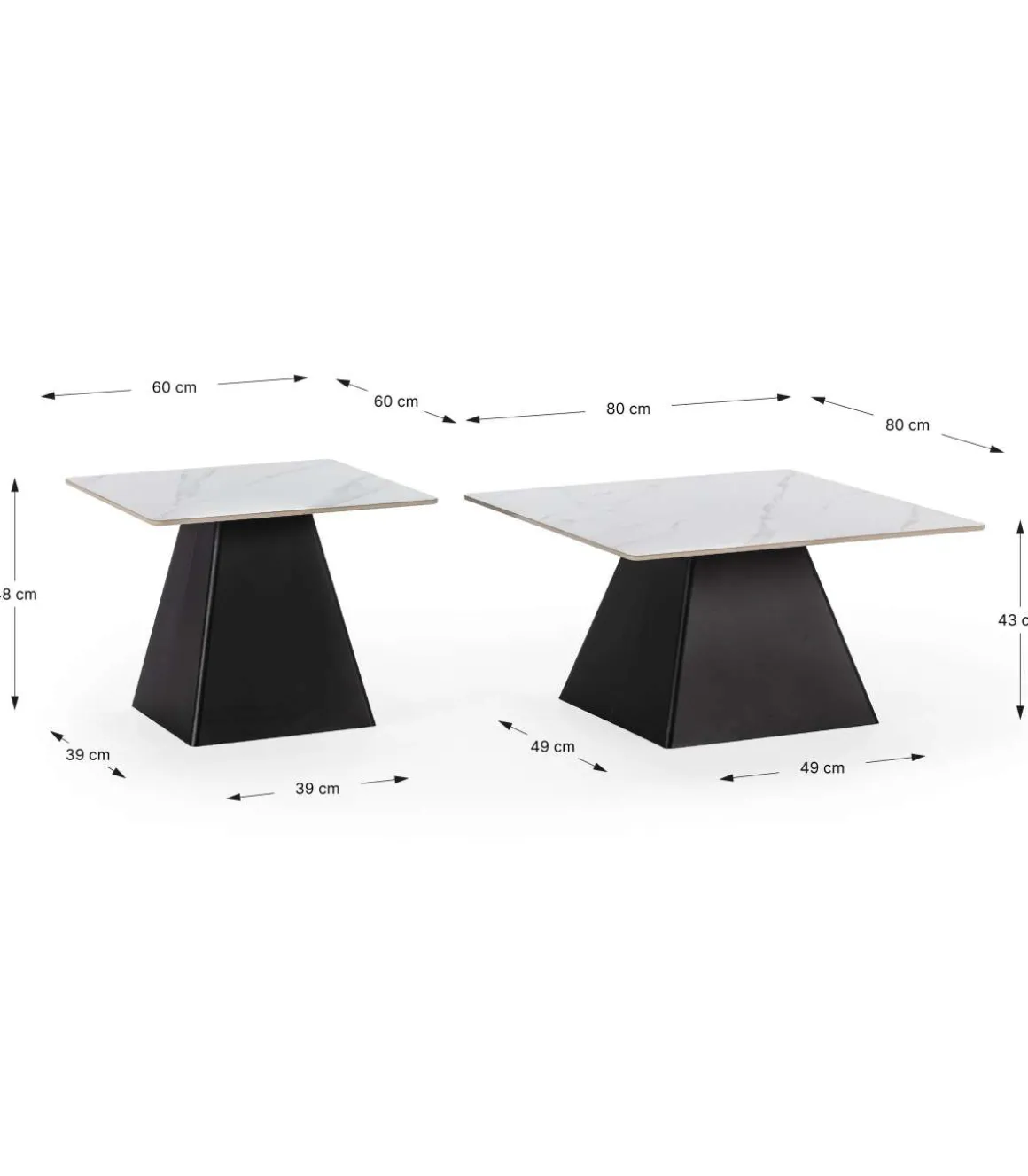 Set de 2 mesas de centro modelo Jana acabado blanco/negro, 43/48cm(alto) 80/60cm(ancho) 80/60m(fondo).
