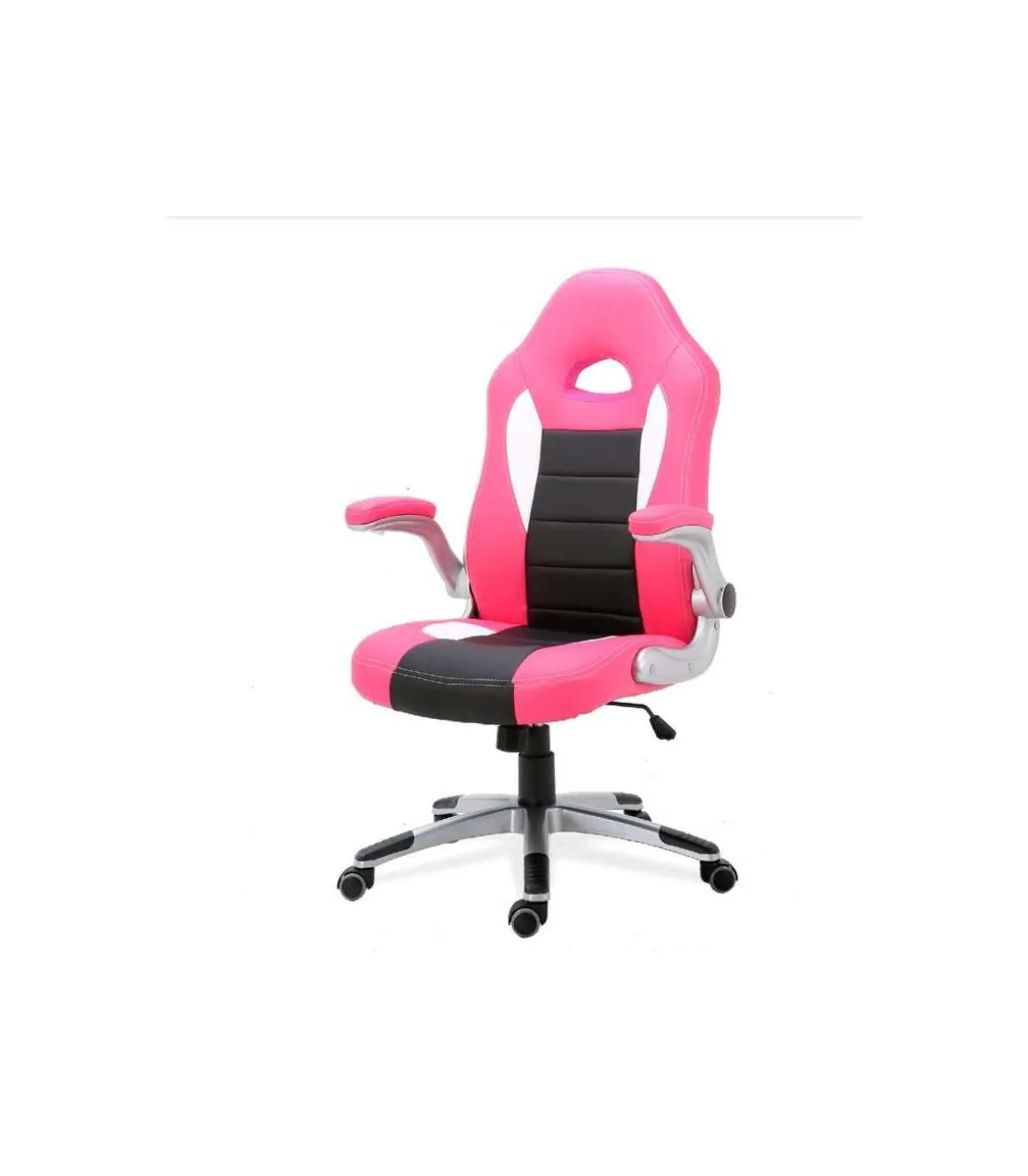 Silla de escritorio Victoria en rosa y negro. Alto: 112-120, Ancho: 70, Fondo: 51