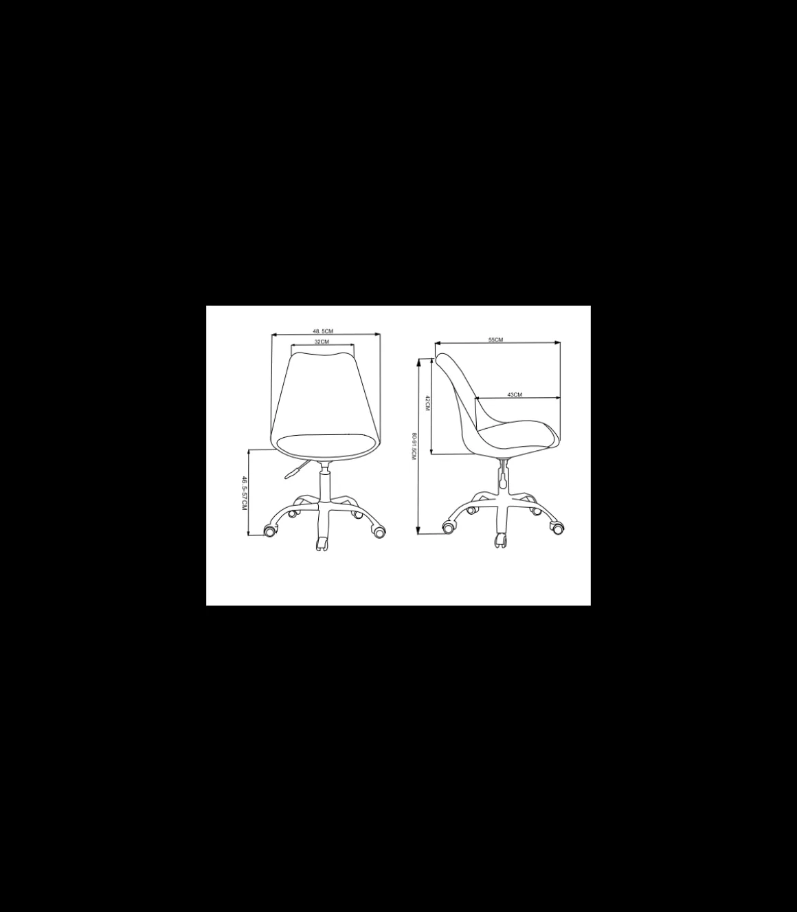 Silla de oficina Adriana acabado blanco. Alto: 85.5-100.5cm Ancho: 47.5cm Fondo: 54.5cm.
