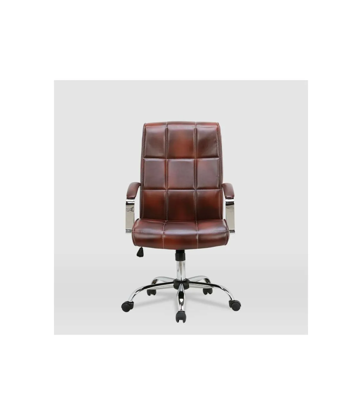 Silla de oficina Belinda en piel sintética marrón envejecido. Alto: 110/119.5cm Ancho: 60.5cm Fondo: 69.5cm.