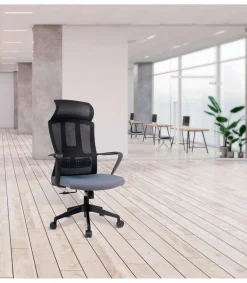 Silla despacho giratoria elevable con reposacabezas acabado negro/gris, 63cm(ancho) 118/128cm(altura) 66cm(fondo)