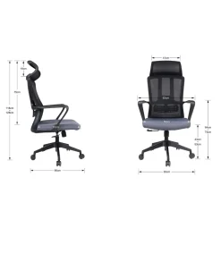 Silla despacho giratoria elevable con reposacabezas acabado negro/gris, 63cm(ancho) 118/128cm(altura) 66cm(fondo)
