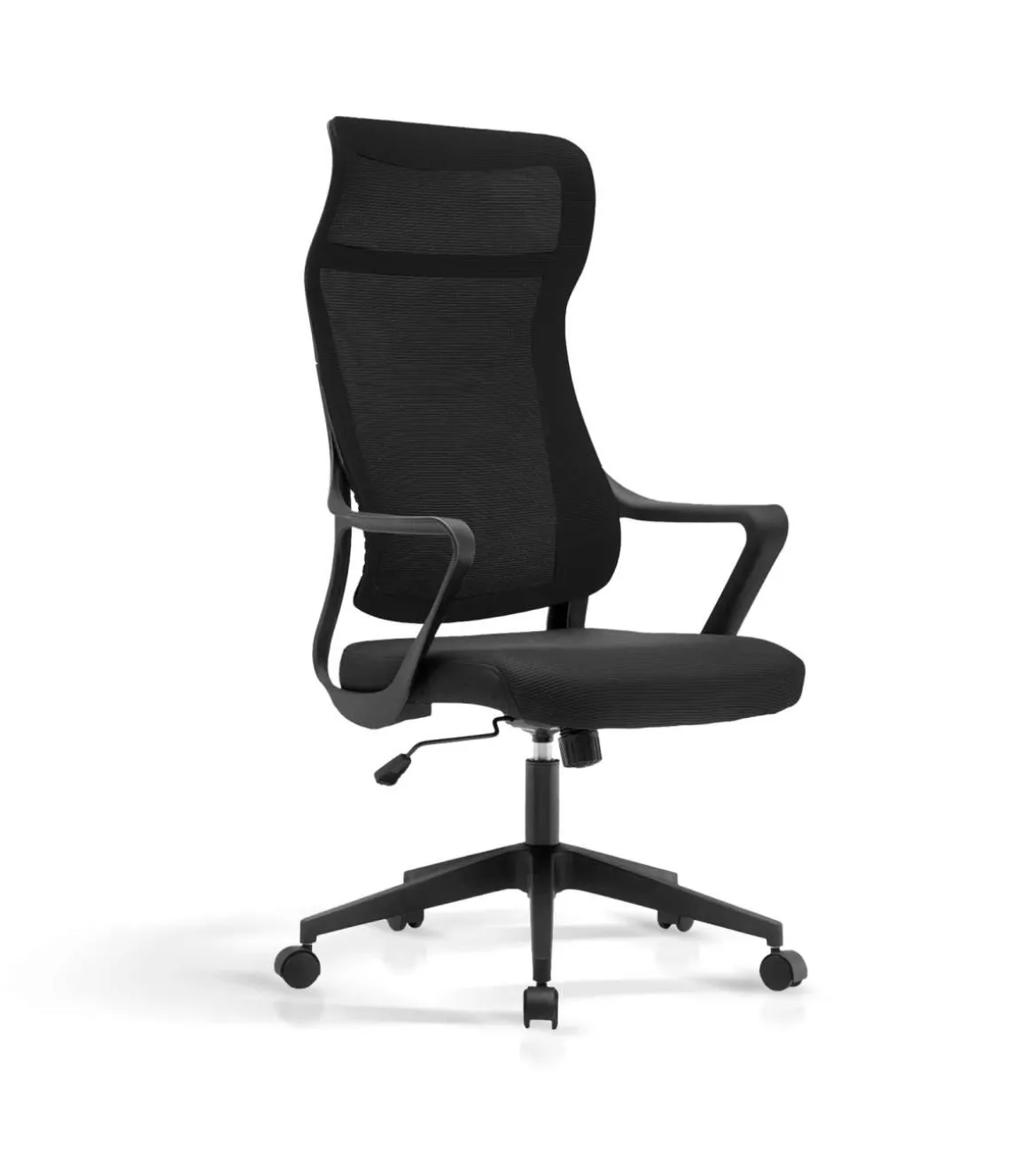 Silla despacho giratoria elevable con reposacabezas acabado negro, 67m(ancho) 117/127cm(altura) 69cm(fondo)
