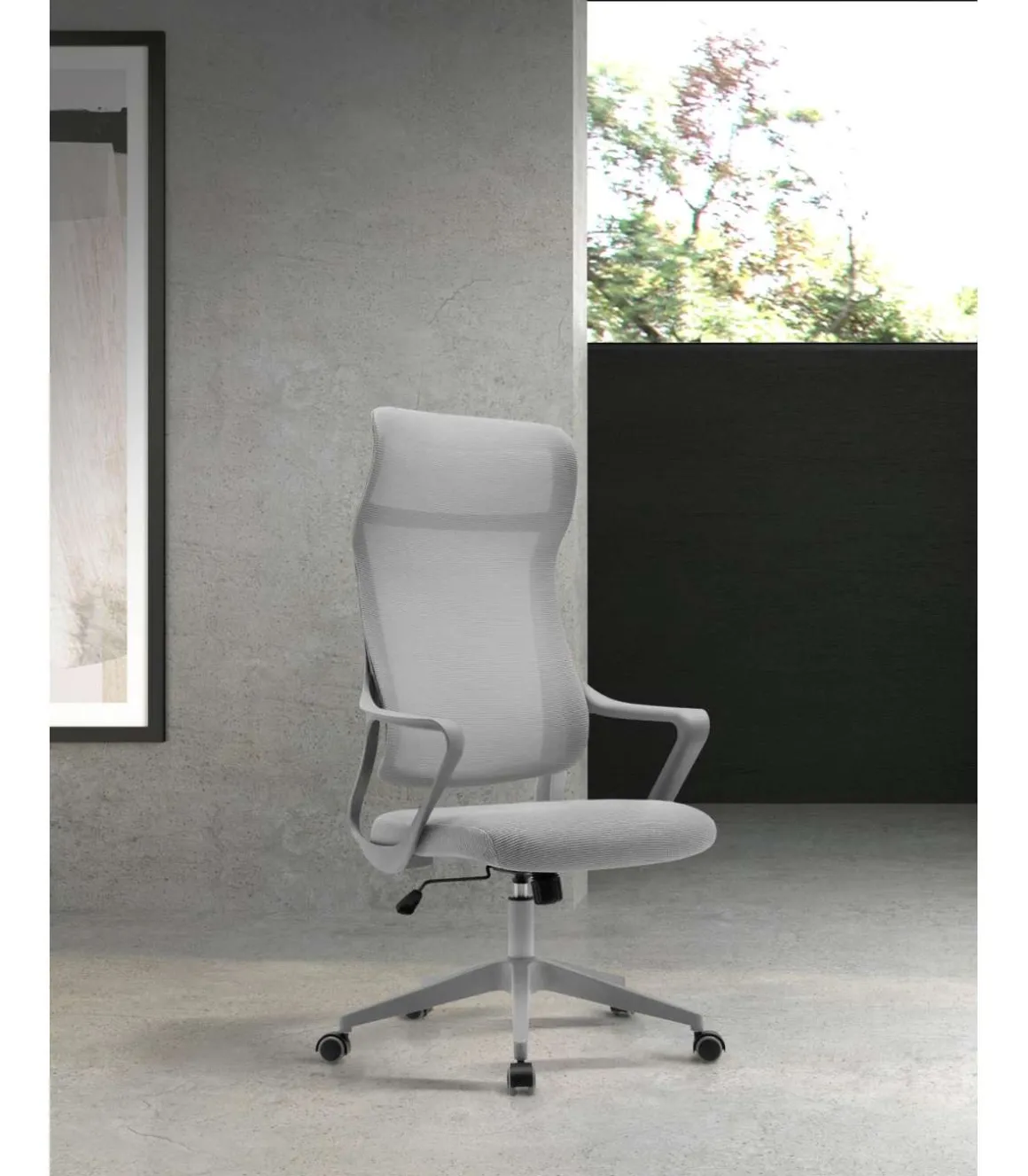 Silla despacho giratoria elevable con reposacabezas acabado gris, 67m(ancho) 117/127cm(altura) 69cm(fondo)