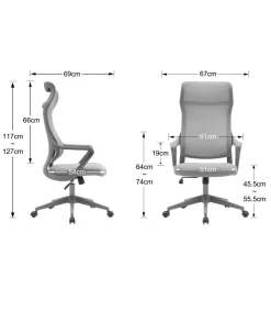 Silla despacho giratoria elevable con reposacabezas acabado gris, 67m(ancho) 117/127cm(altura) 69cm(fondo)