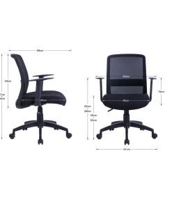 Silla despacho giratoria elevable acabado negro, 61m(ancho) 87/94cm(altura) 59cm(fondo)
