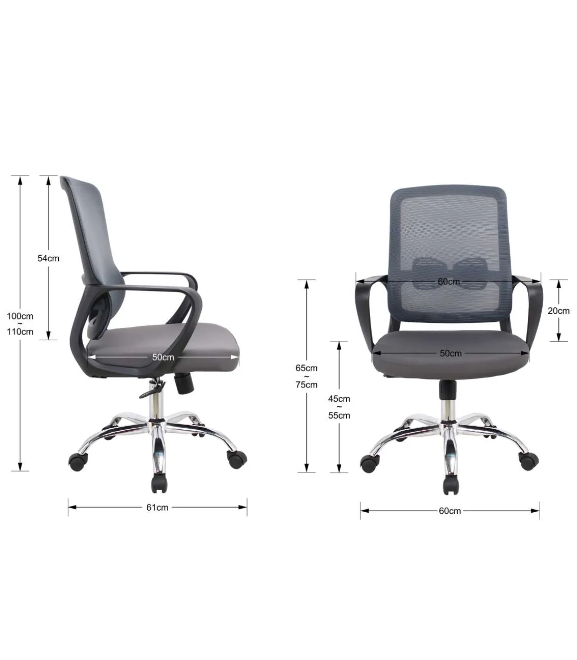 Silla despacho giratoria elevable acabado gris, 60m(ancho) 100/110cm(altura) 61cm(fondo)