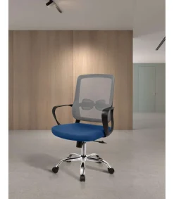 Silla despacho giratoria elevable acabado gris/azul, 60m(ancho) 100/110cm(altura) 61cm(fondo)