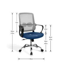 Silla despacho giratoria elevable acabado gris/azul, 60m(ancho) 100/110cm(altura) 61cm(fondo)