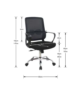 Silla despacho giratoria elevable acabado negro, 60m(ancho) 100/110cm(altura) 61cm(fondo)