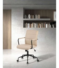 Silla despacho giratoria elevable acabado polipiel beige, 64m(ancho) 91/99cm(altura) 70cm(fondo)