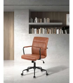 Silla despacho giratoria elevable acabado polipiel marrón, 64m(ancho) 91/99cm(altura) 70cm(fondo)