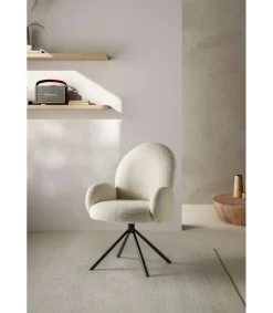 Sillón giratorio modelo Dama con brazos tapizado textil blanco, 89cm(alto) 64cm(ancho) 60cm(largo)