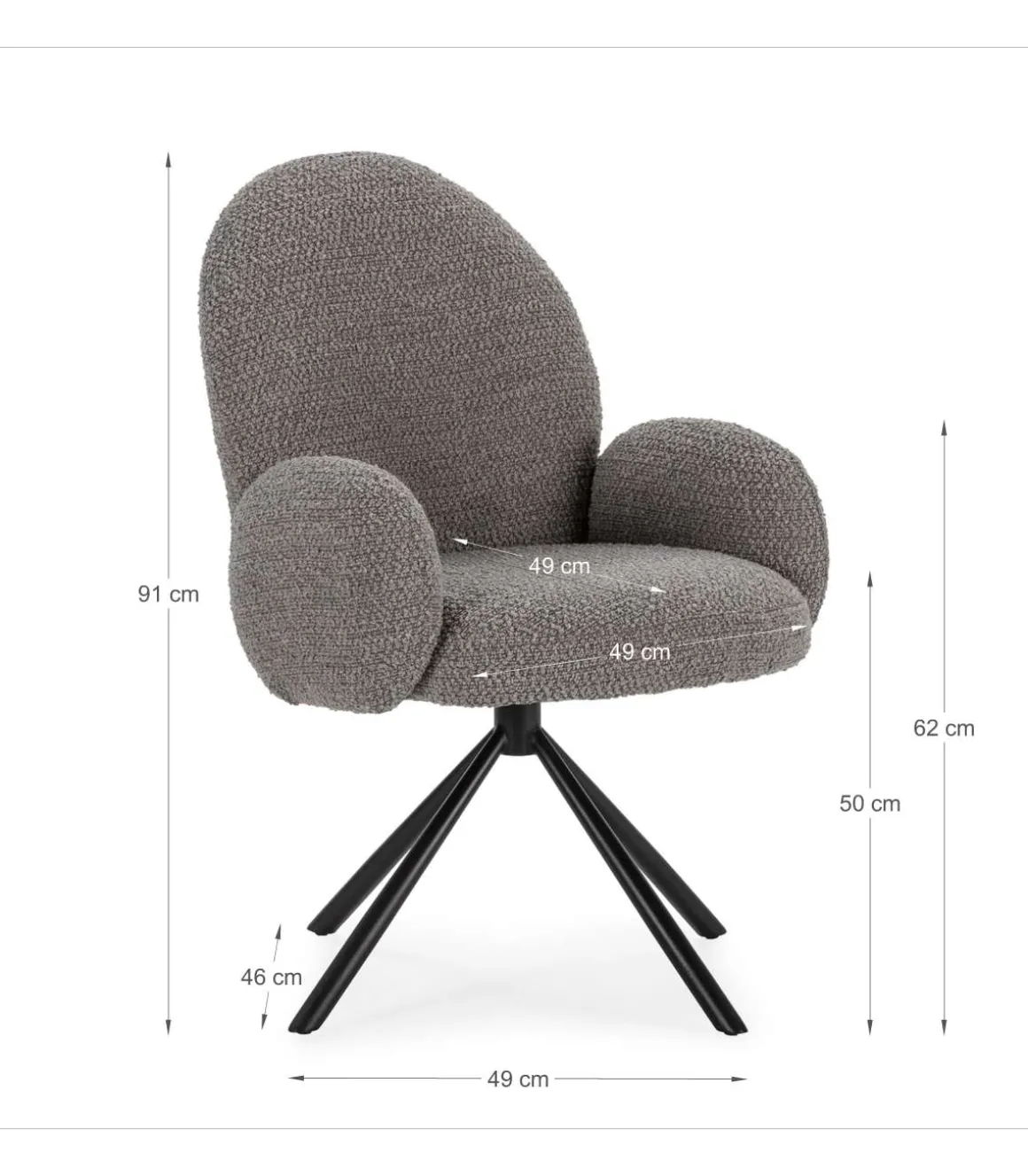 Sillón giratorio modelo Dama con brazos tapizado textil gris claro, 89cm(alto) 64cm(ancho) 60cm(largo)