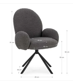 Sillón giratorio modelo Dama con brazos tapizado textil gris oscuro, 89cm(alto) 64cm(ancho) 60cm(largo)