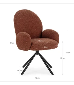 Sillón giratorio modelo Dama con brazos tapizado textil teja, 89cm(alto) 64cm(ancho) 60cm(largo)