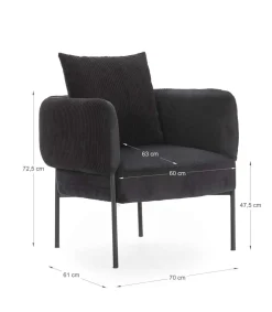 Sillón modelo Bali tapizado textil negro, 75cm(alto) 73cm(ancho) 78cm(largo)