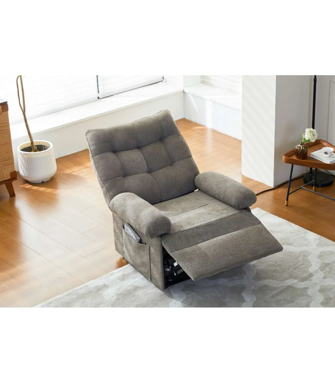 Sillón relax levantapersonas eléctrico Major tapizado en tela gris tabac, 102cm(alto) 82cm(ancho) 90cm(fondo)