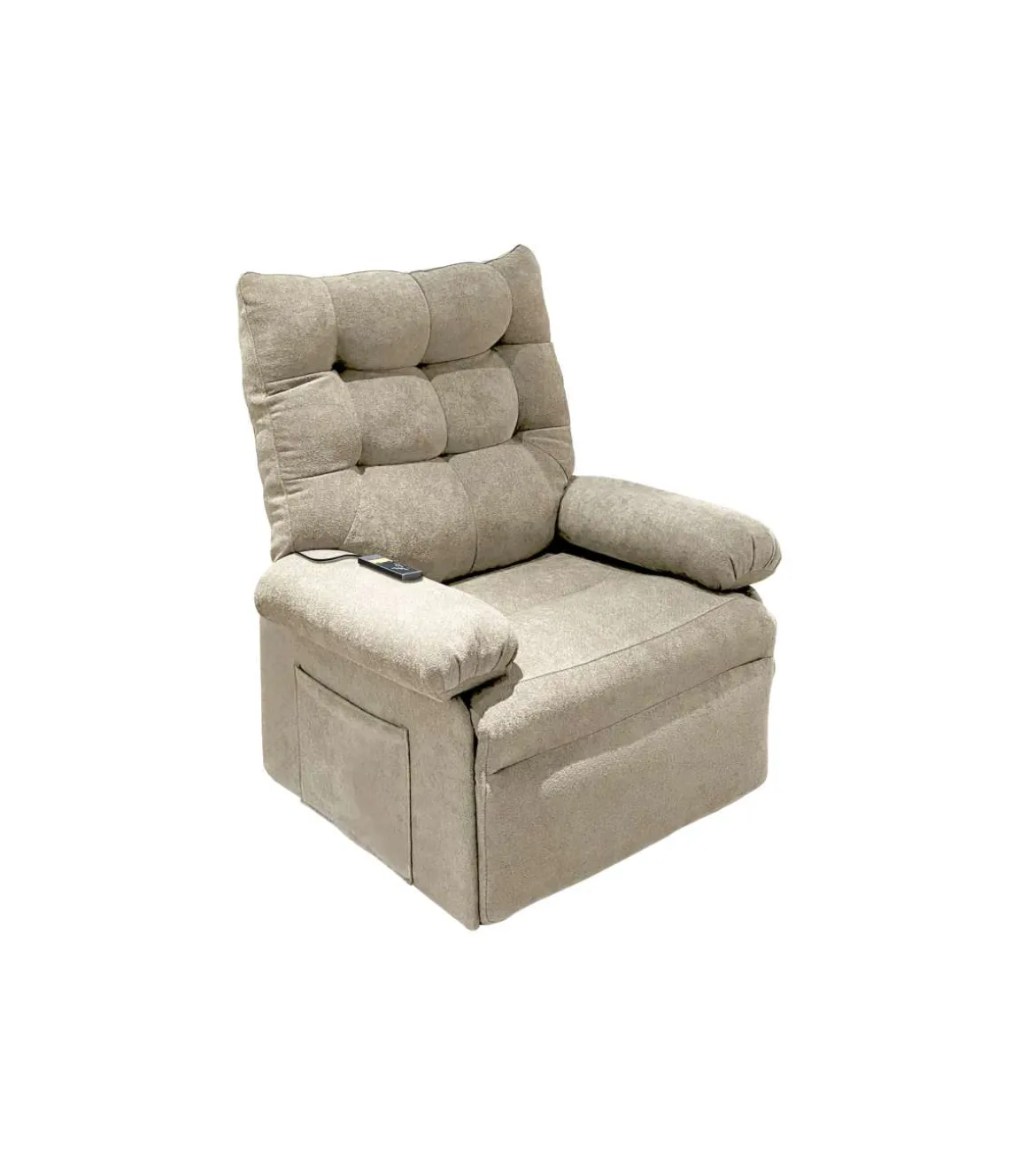 Sillón relax levantapersonas eléctrico Major tapizado en tela beige arena, 102cm(alto) 82cm(ancho) 90cm(fondo)