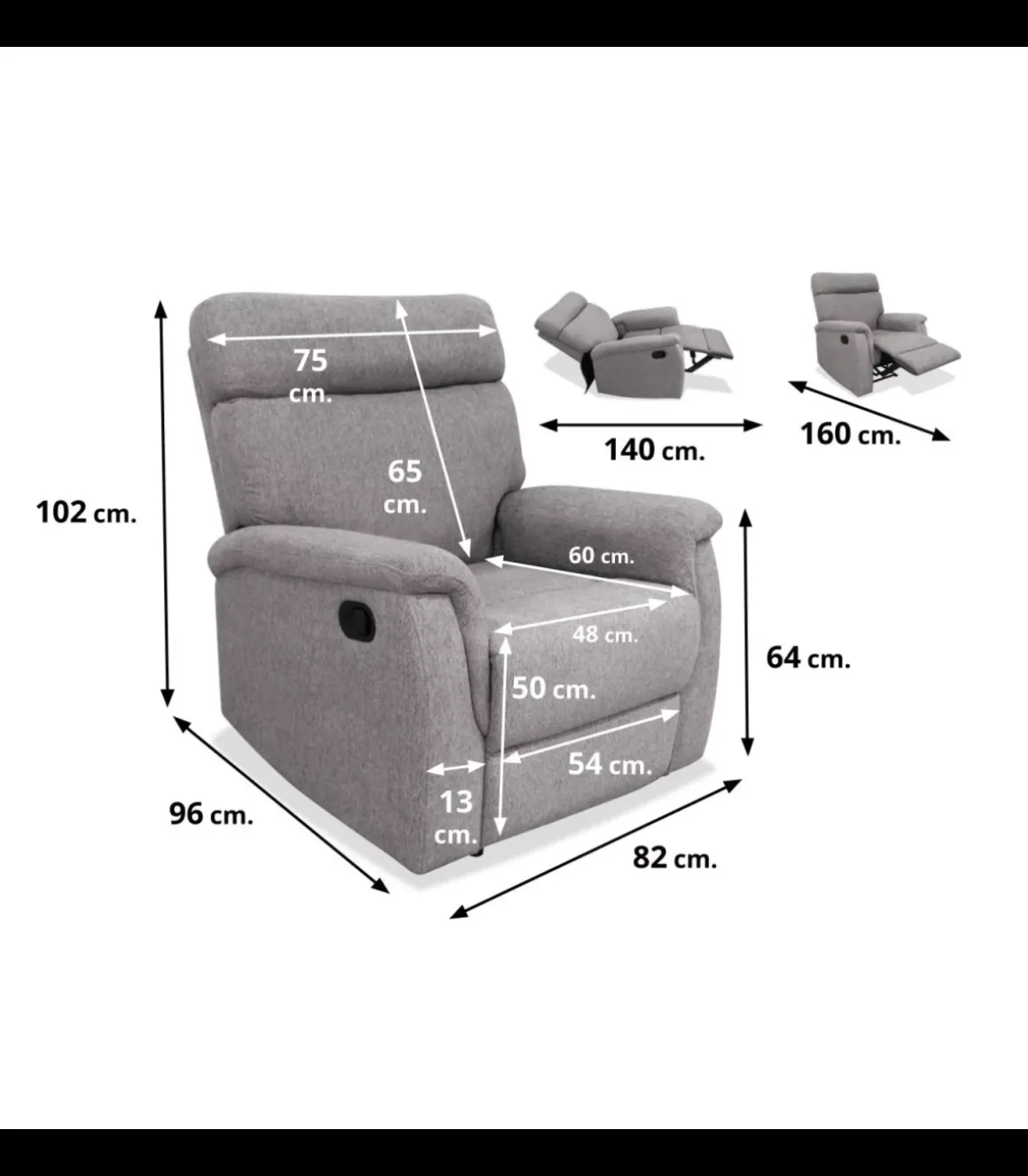 Sillón relax manual Texas tapizado tierra, 82cm(Ancho) 96cm(Fondo) 102cm(Alto)