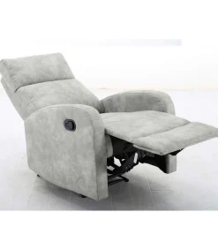 Sillón relax reclinable mediante palanca Bristol en tela terciopelada gris, 72 cm(ancho) 100/80cm(altura) 94/593 cm(fondo)