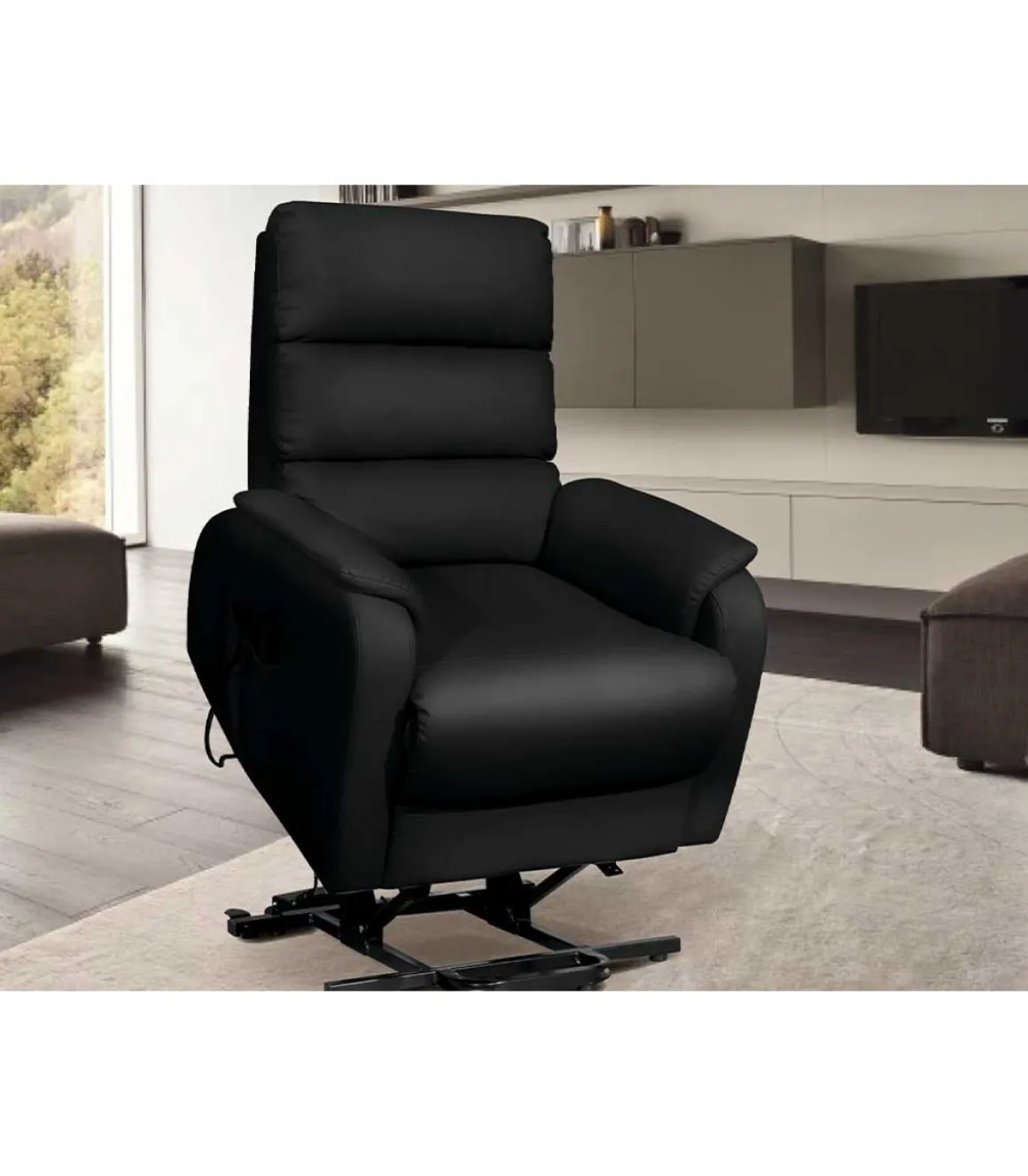 Sillón Relax Varsovia con función levantapersonas tapizado en tela terciopelada marrón, 71 cm(ancho) 102 (Alto) 96cm ( Fondo)