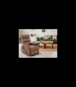 Sillón Relax Varsovia con función levantapersonas tapizado en tela terciopelada marrón, 71 cm(ancho) 102 (Alto) 96cm ( Fondo)