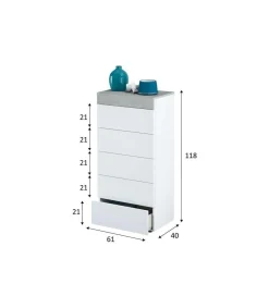 Sinfonier 5 cajones Modelo Tempo en blanco artik/cemento. 118cm(alto) 61cm(ancho) 40cm(fondo)