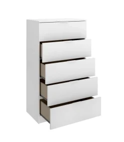 Sinfonier 5 Cajones para Dormitorio acabado blanco, 61cm(Ancho) 39cm(Fondo) 109cm(Alto).