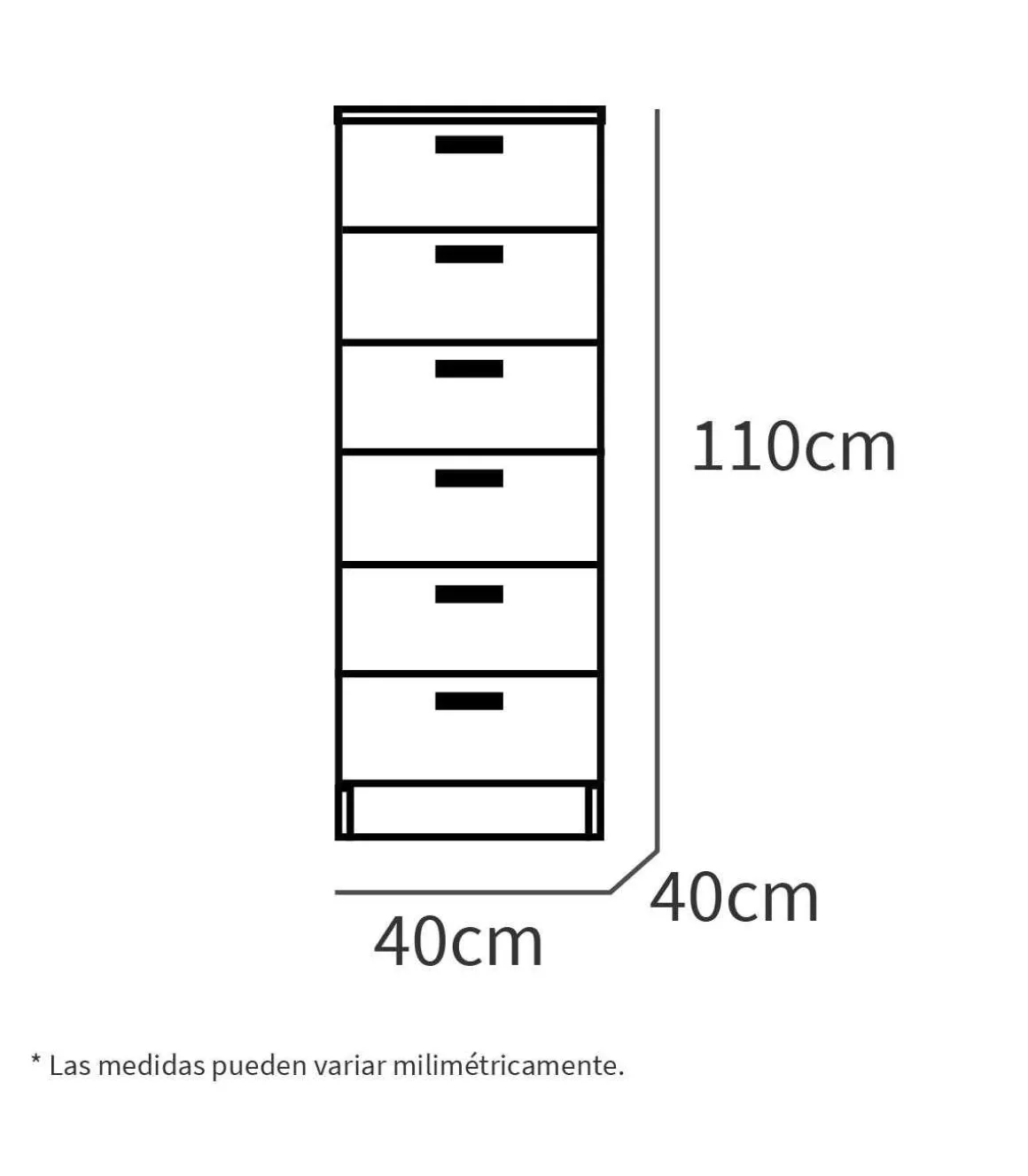 Sinfonier 6 cajones Tibet acabado roble, 110 cm(alto)40 cm(ancho)40 cm(fondo)