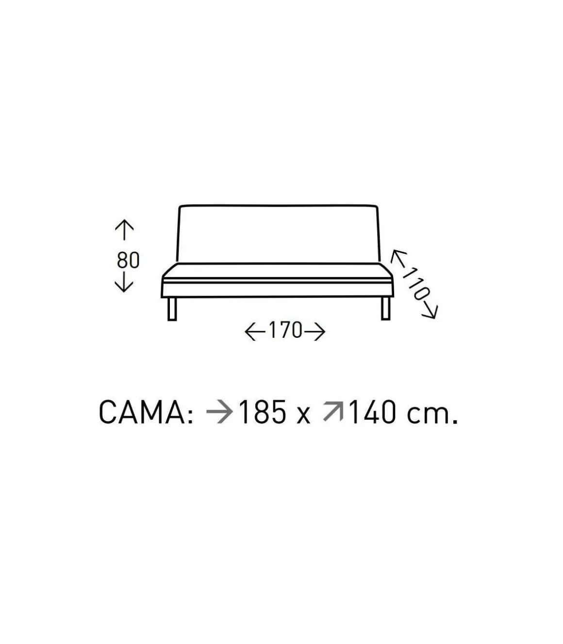 Sofá cama Niguelas en tela gris oscuro. 170 CM (ANCHO) x 110 CM (Fondo) x 80 CM (ALTO)