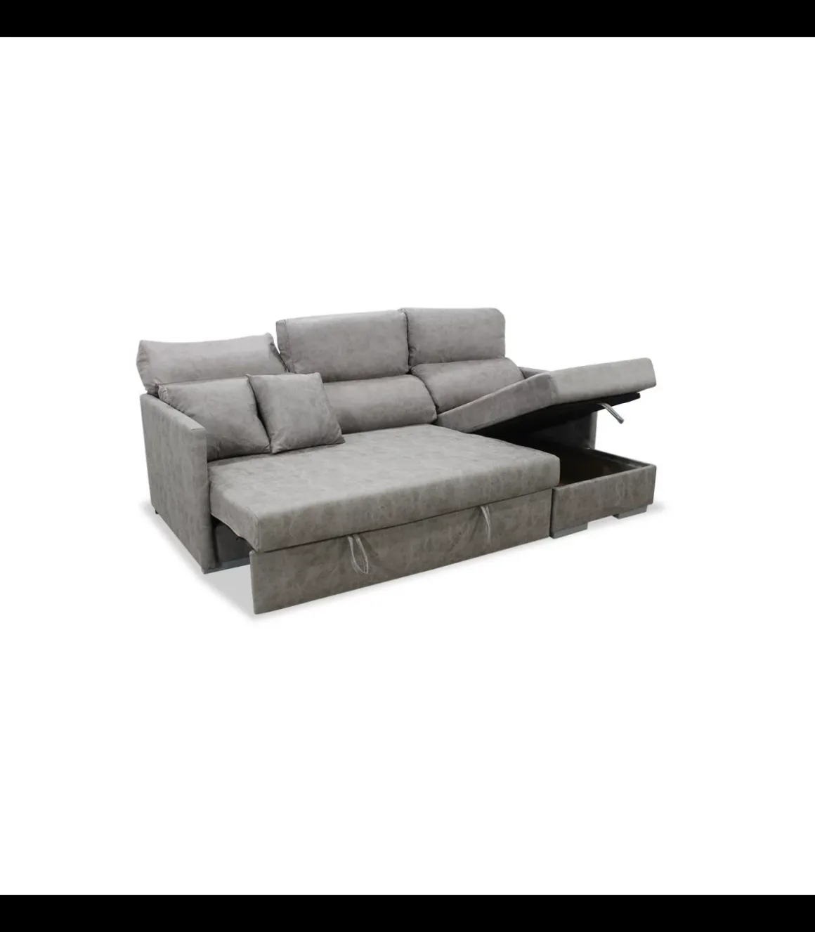 Sofá Chaiselongue cama Aventador tapizado cemento, 223cm(ancho) 148cm(fondo) 100cm(altura).