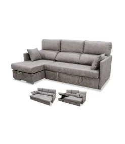 Sofá Chaiselongue cama Aventador tapizado cemento, 223cm(ancho) 148cm(fondo) 100cm(altura).