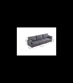 Sofá modular con brazos 3 plazas MOU tapizado en tejido gris, 276cm(ancho) 93cm(altura) 93cm(fondo).
