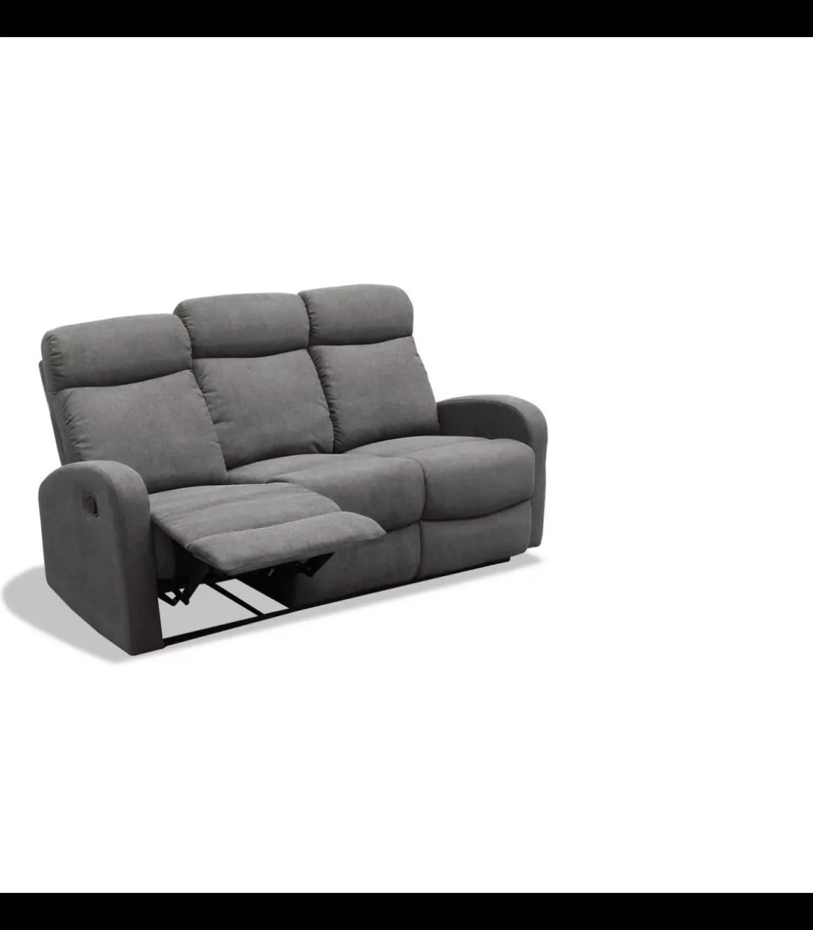 Sofá tres plazas relax con palanca Cordoba tapizado textil gris oscuro, 180cm(Ancho) 90cm(Fondo) 103cm(Alto)