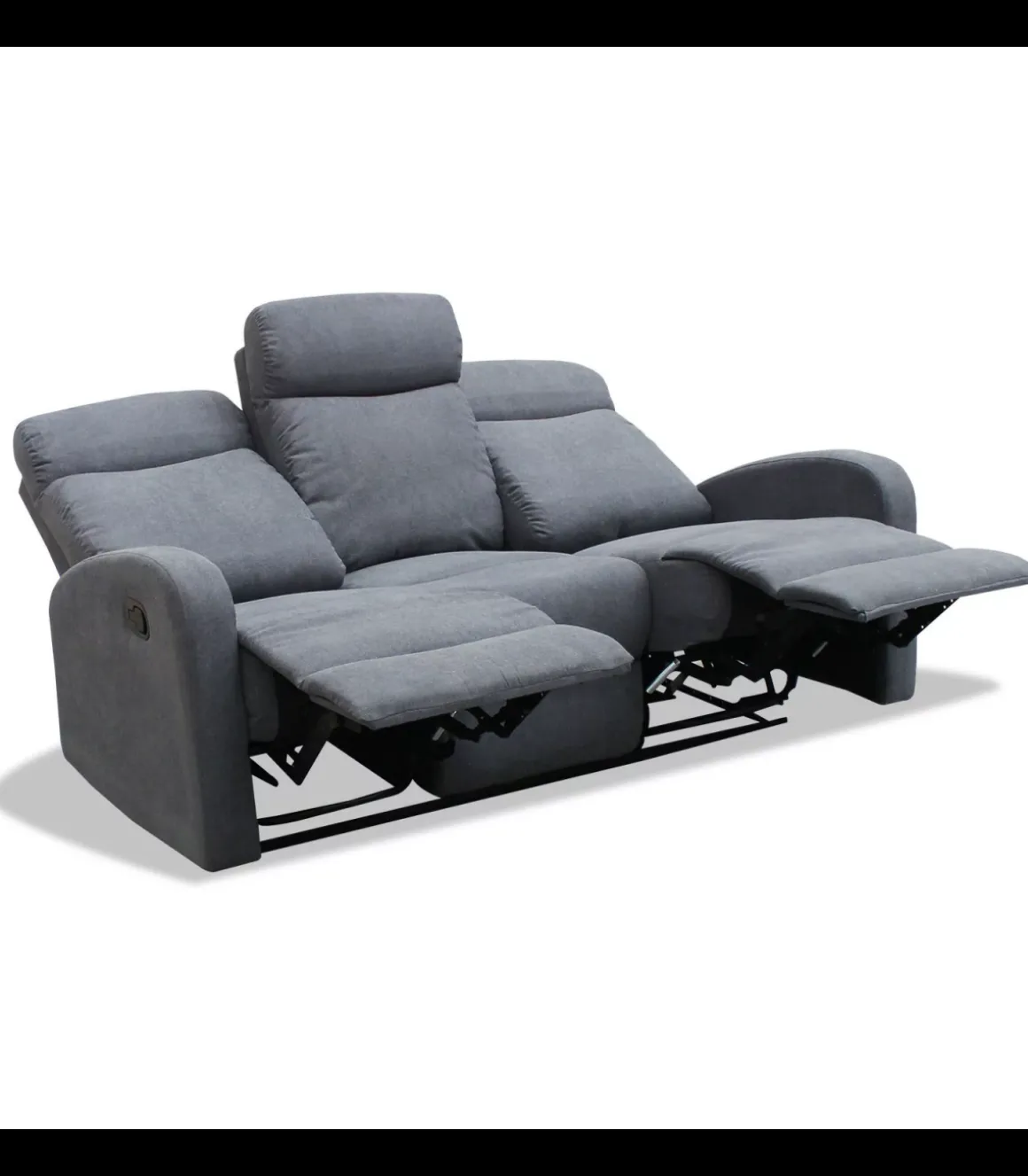 Sofá tres plazas relax con palanca Cordoba tapizado textil gris, 180cm(Ancho) 90cm(Fondo) 103cm(Alto)
