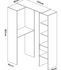 Vestidor de rincón-lineal Reus con estantes y cajón en blanco, 187cm(alto) 137cm(ancho) 80.5cm(fondo)