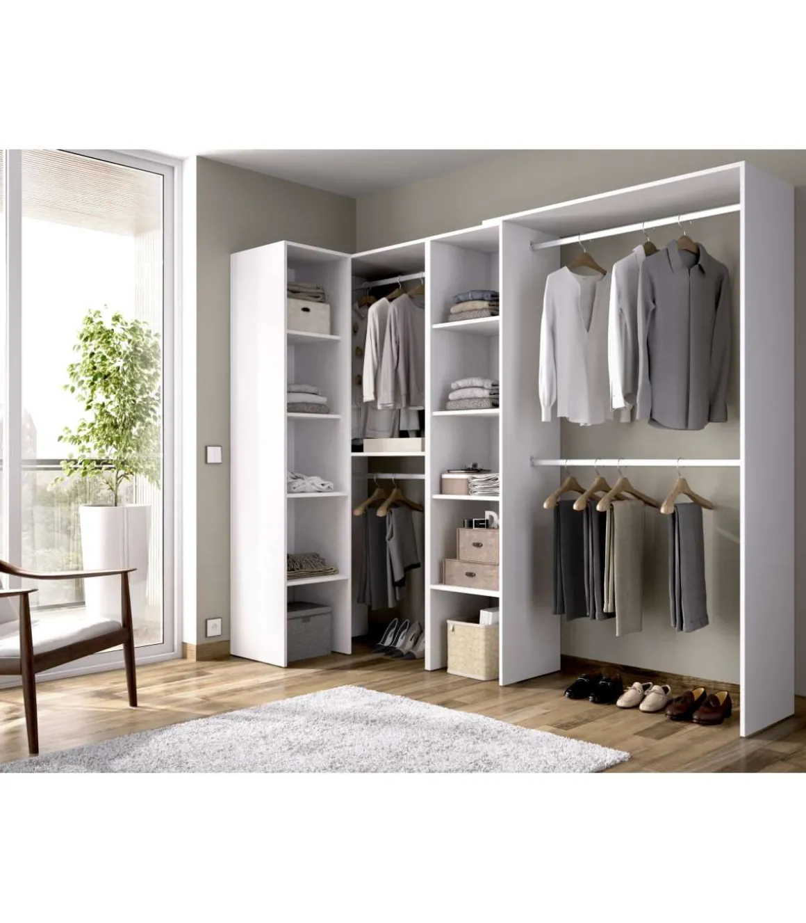 Vestidor de rincón Luz 2 color Blanco 228cm (ancho) 79.4 cm (fondo) 187 cm (alto)
