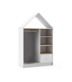 Vestidor juvenil tipo casita Estela 3 huecos y 1 cajón en blanco/cera blanca, 180cm(alto) 110cm(ancho) 45cm(fondo).