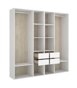 Vestidor Reus 4 cajones, 10 huecos y trasera reversible en blanco/natural, 205cm(alto) 196cm(ancho) 45cm(fondo)