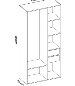 Vestidor Reus 2 cajones, trasera reversible y cortina en blanco/natural, 205cm(alto) 98cm(ancho) 45cm(fondo)