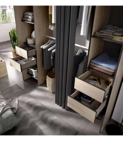 Vestidor Siles con cortina y baldas acabado natural/grafito 203 cm(alto)180 cm(ancho)50 cm(fondo)