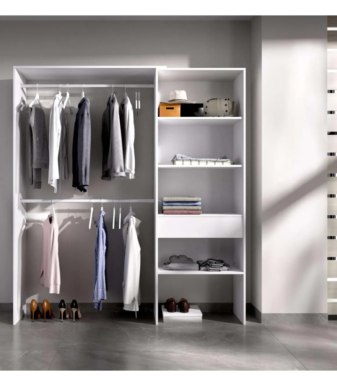 Vestidor Siles para dormitorio 3 baldas y 1 cajon en blanco 187 cm(alto)160 cm(ancho)40 cm(fondo).